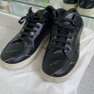 Balenciaga  gold logo black leather sneakers EU 38